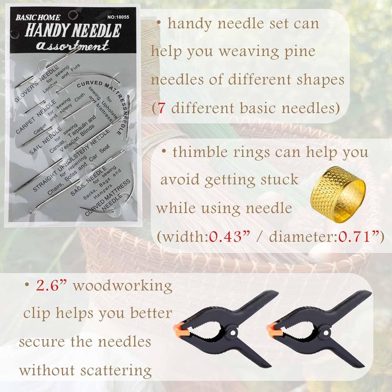 ARSTBETY Pine Needle Basket Making Set with Gauge Coiling Tool, Waxed Thread, Needle and Thimble Ring, Long Noce Pliers for Basket Making Rattan Weaving Basketry (with Khaki Waxed Thread) - Image 3